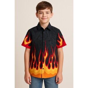 Boys flamethrower button up T-shirt